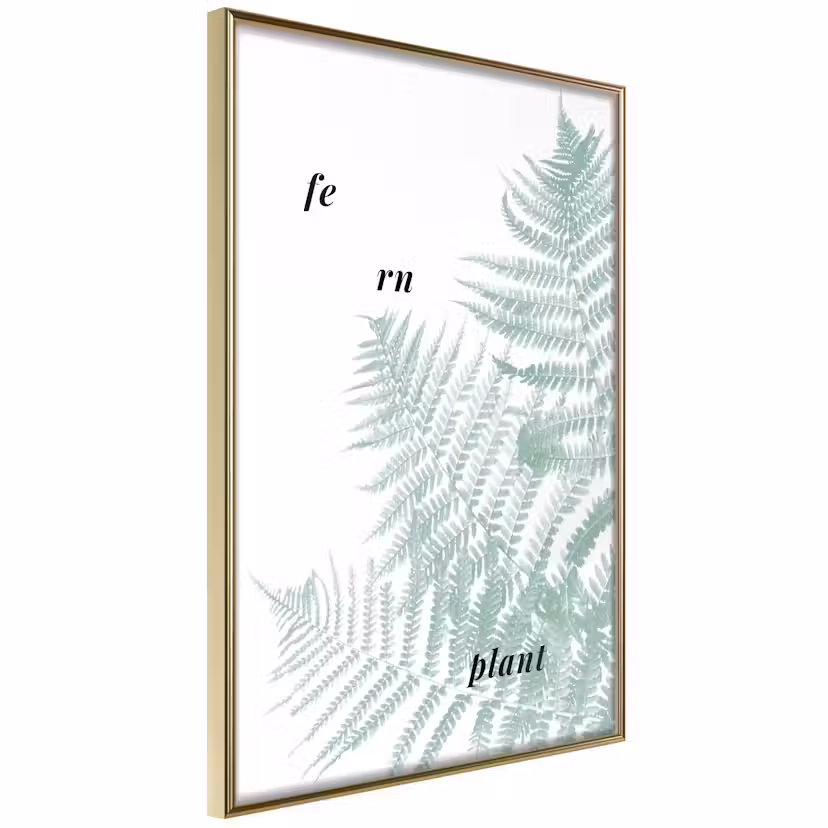 Poster Artgeist Affisch Fern Plant Guld ram, 40x60 cm