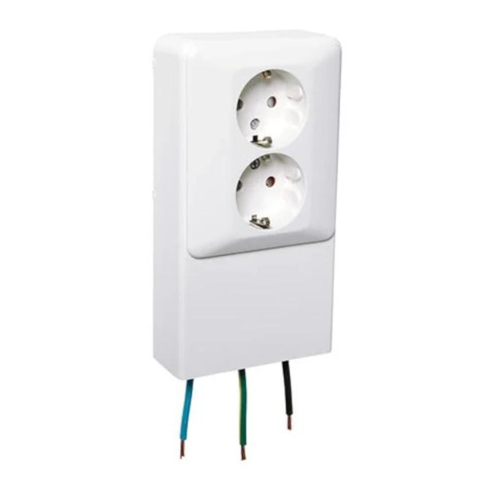 Sockeluttag 2-Vägsägs RS Med Jord 16A 250V IP21 Renvit Elko