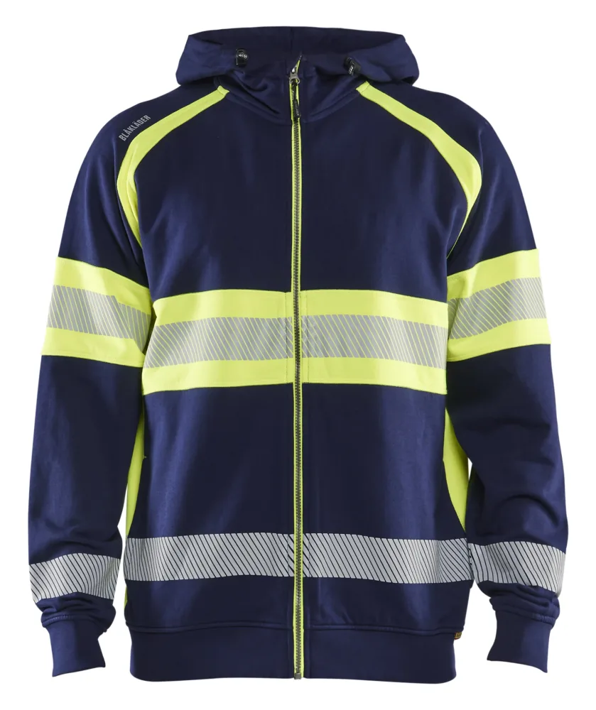 Blåkläder 355211588933S Huvtröja varsel, marinblå/gul, helzip Marinblå/gul