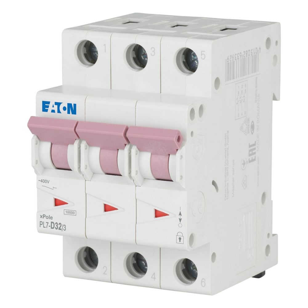 Miniatyrbrytare 3Poler D-Kurva 32A 10kA 400V IP20 Eaton