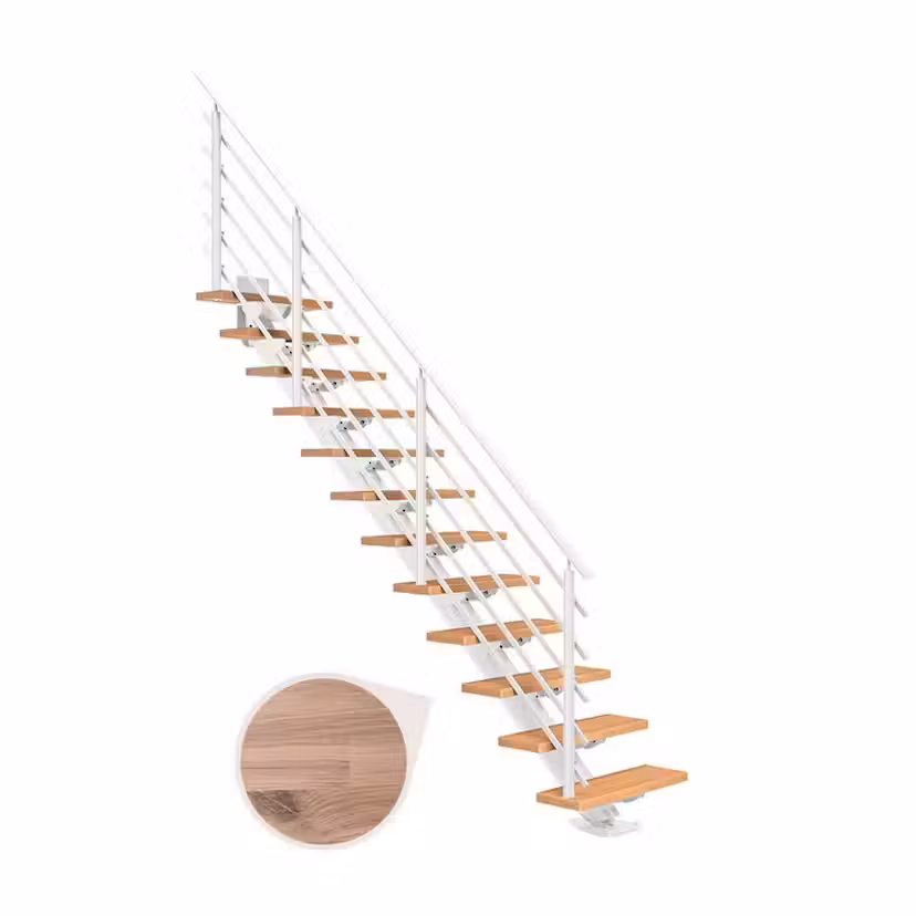 Spartrappa Dolle Sydney Ek Vit-Oljad Rak Pure Vit, Bredd: 850 mm, Max Takhöjd: 3150 mm