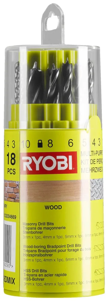 Ryobi RAK18DMIX Borrsats 18 delar