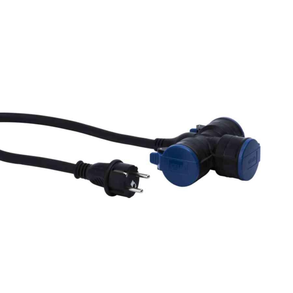 Grenuttag Jordat 3-Vägs Med Lock 10m 3G1,5mm² 3680W IP44 Svart Gelia