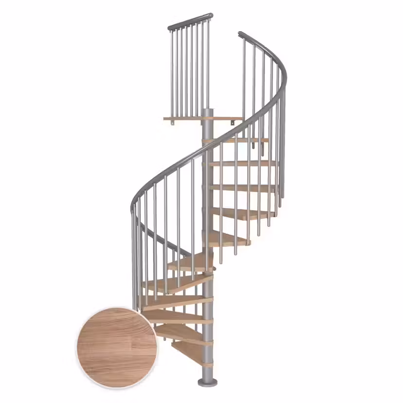Spiraltrappa Dolle Montréal Ek Vit Oljad Classic 4 Pearl Grey, D: 1600 mm, 11+1 steg