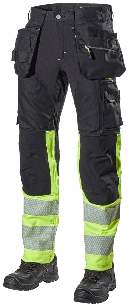 L.Brador 1071PB Arbetsbyxa svart/hi-vis gul, klass 1 D84