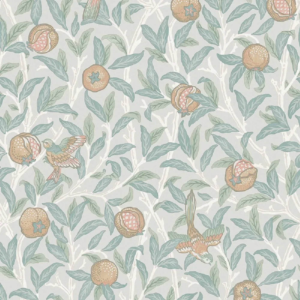 William Morris At Home Bird & Pomegranate Duck Egg 124261 Grå Tapet | Stuvbutiken
