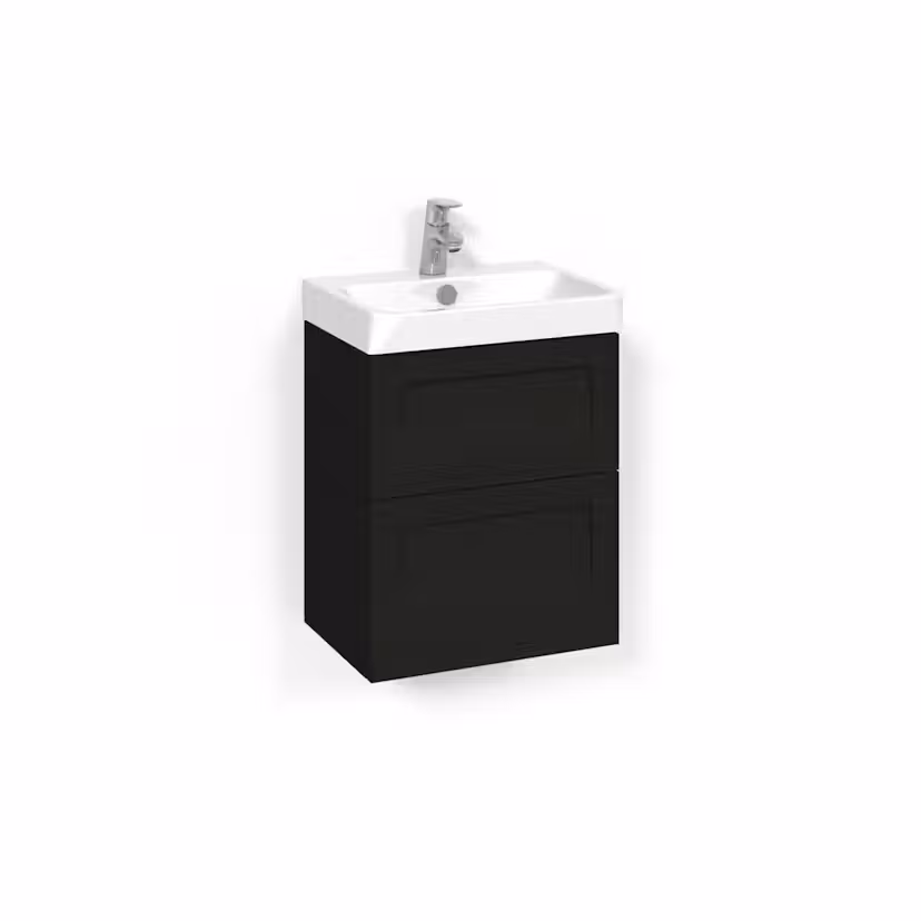 Tvättställsskåp Macro Design Crown Ramlucka Light 70 Bredd 450 mm, Svart Ek, Rundad kant