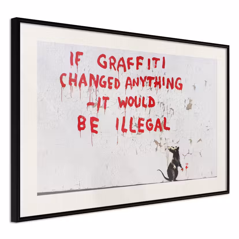 Poster Artgeist Affisch Quotes Graffiti Svart ram med passepartout, 30x20 cm