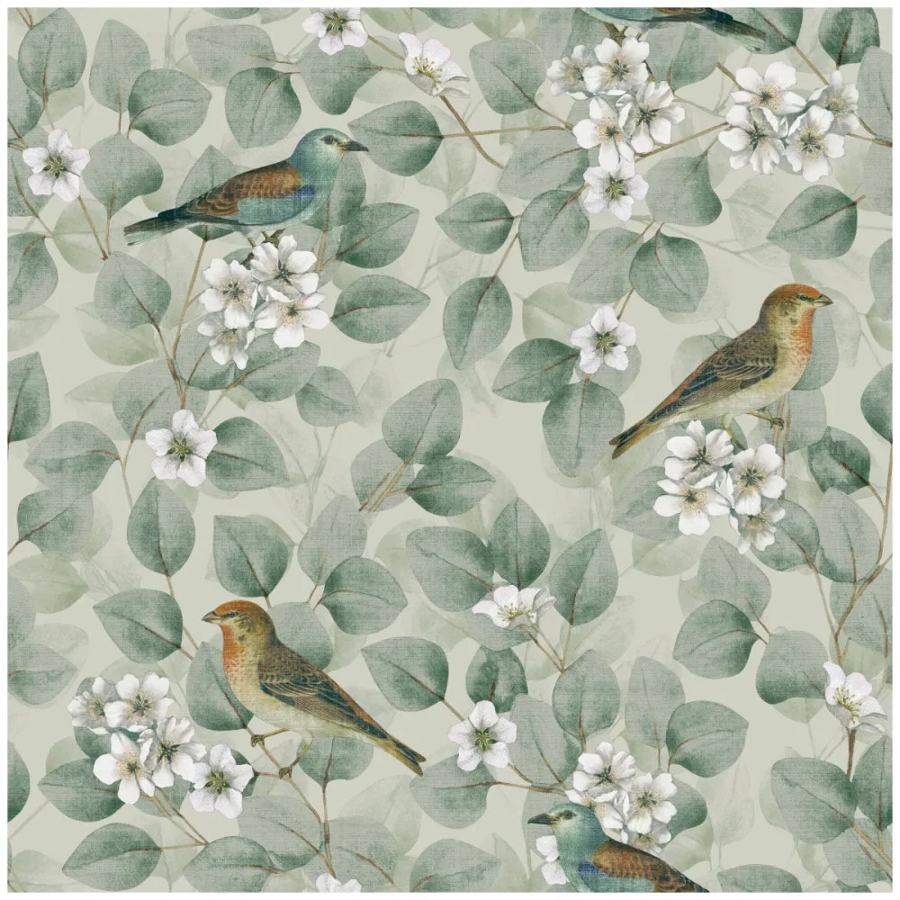 Fantasia III Birds & Blossoms Green 296402 Grön Tapet | Stuvbutiken - Bild 2