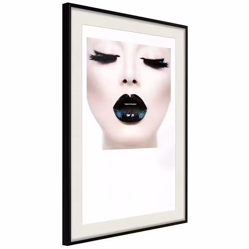 Poster Artgeist Affisch Black Lips Svart ram med passepartout, 30x45 cm