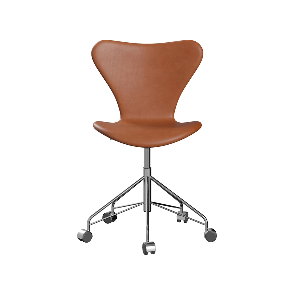 Sjuan 3117 helklädd kontorsstol kampanj mjuka hjul, Leather wild walnut-chrome