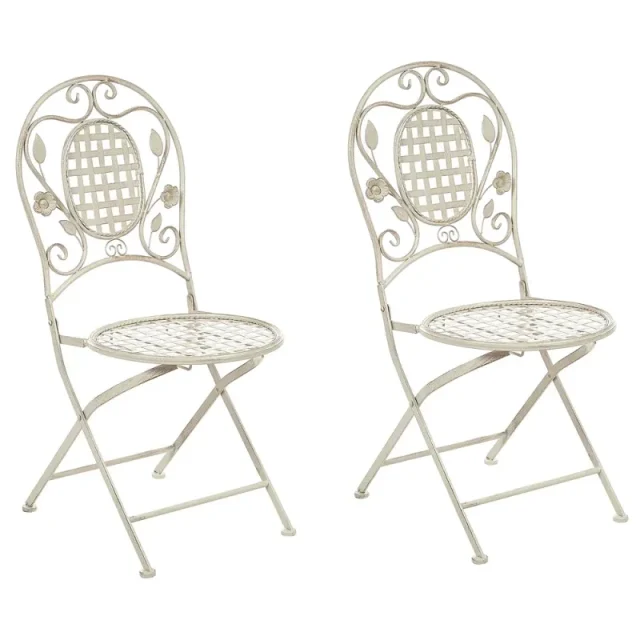 Set med 2 trädgårdsstolar BIVIO Fällbar Metall Off-White