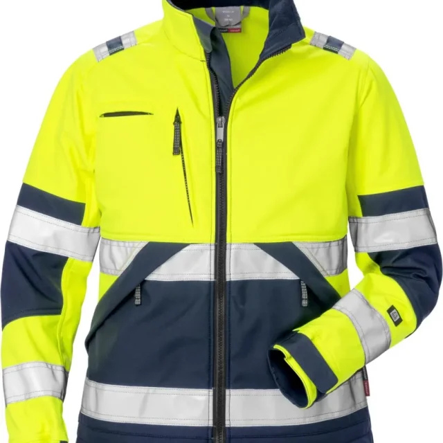Fristads 4183 WYH Softshelljacka varselgul/marinblå L