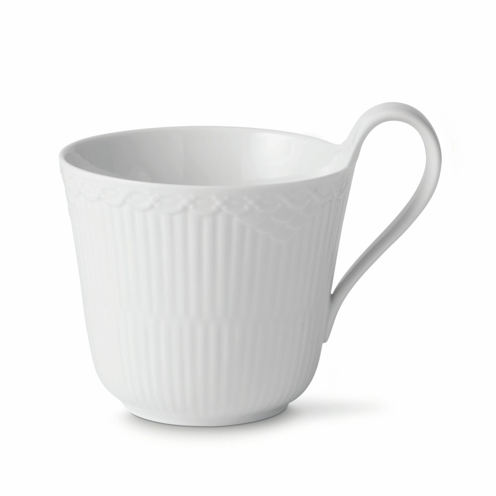 White Fluted Half Lace kopp med högt handtag, 33 cl