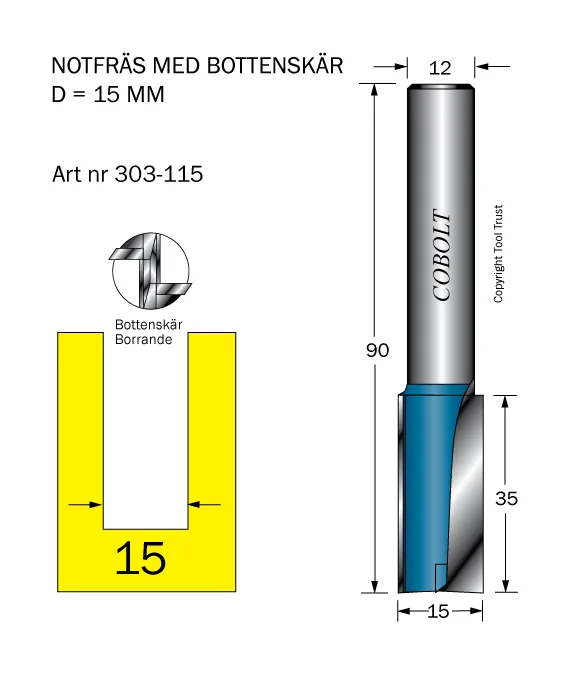Cobolt 303-115 Notfräs D=15 L=35 TL=90 S=12