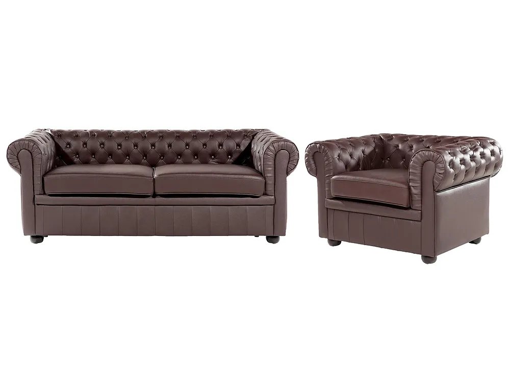 Soffgrupp 4-sits CHESTERFIELD Läder Brun