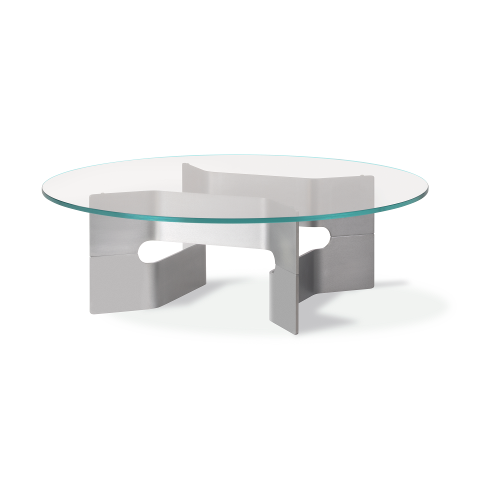 JG soffbord Ø98 cm, Glas-borstad aluminium