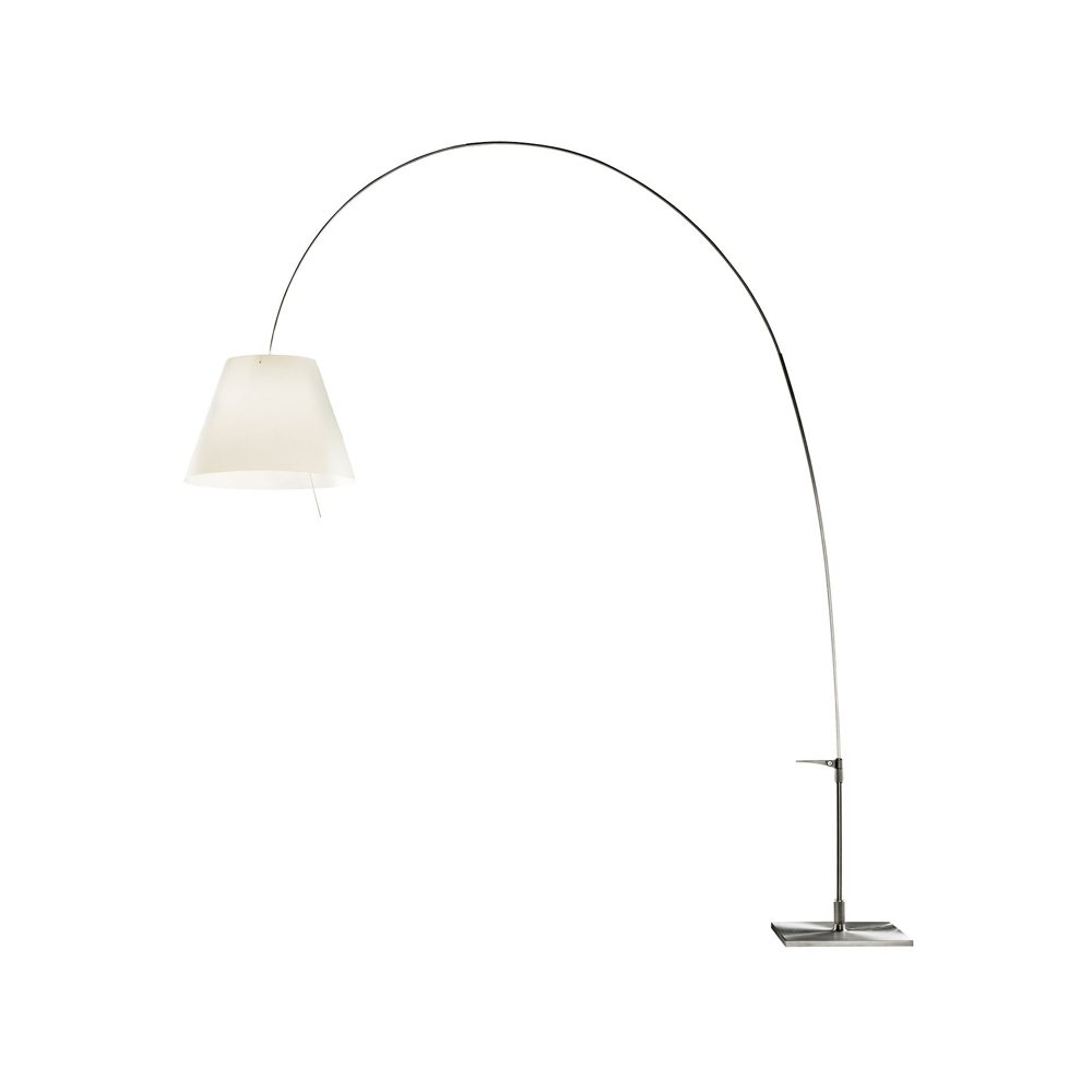 Lady Costanza D13E d golvlampa, vit skärm, aluminiumstativ