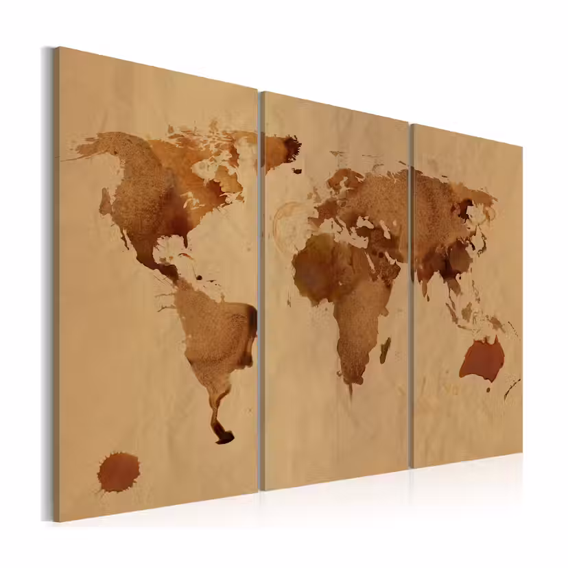 Tavla Arkiio Världen Målad Med Kaffe Triptych 90x60 cm