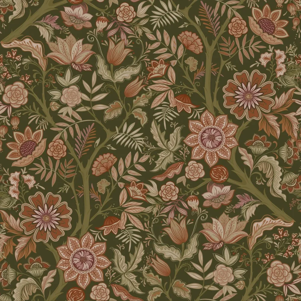 Vintage Blommor 131334 Grön Tapet | Stuvbutiken