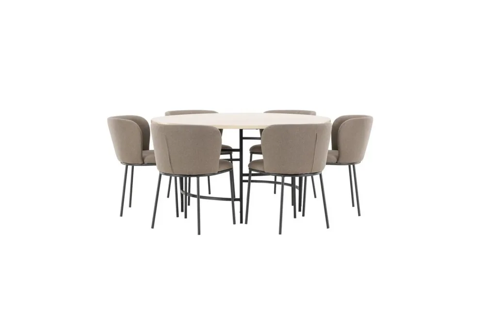 Matgrupp Copenhagen Runt 140 cm Vit/Svart med 6st Edina Stolar Svart / Brun