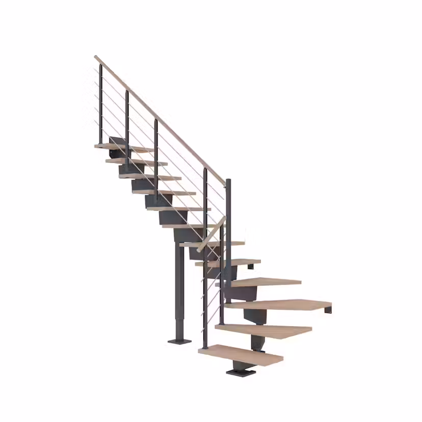 Vinkeltrappa Dolle Dubai Ek Vit Oljad 1/4 Design Antracit, Max Takhöjd: 2550-3150 mm, Antal Steg: 14 st