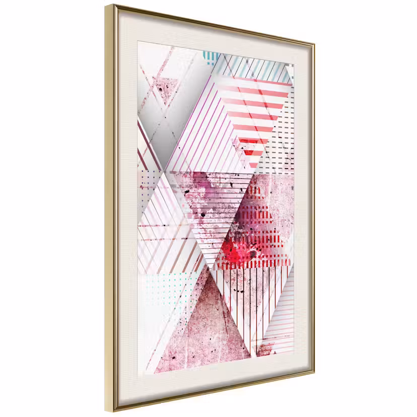 Poster Artgeist Affisch Geometric Triangle Guld ram med passepartout, 20x30 cm