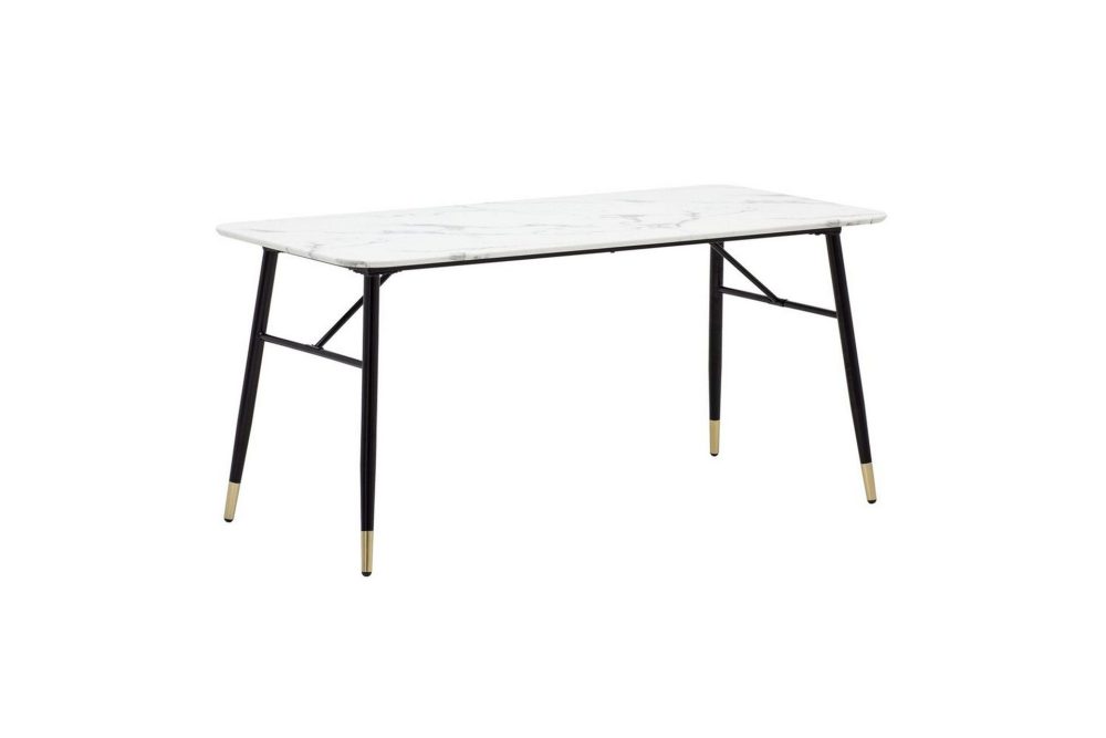 Matbord Wohnling Modern stil MDF med metallben med gyllene spetsar Marmor, Vit, 180x90 cm