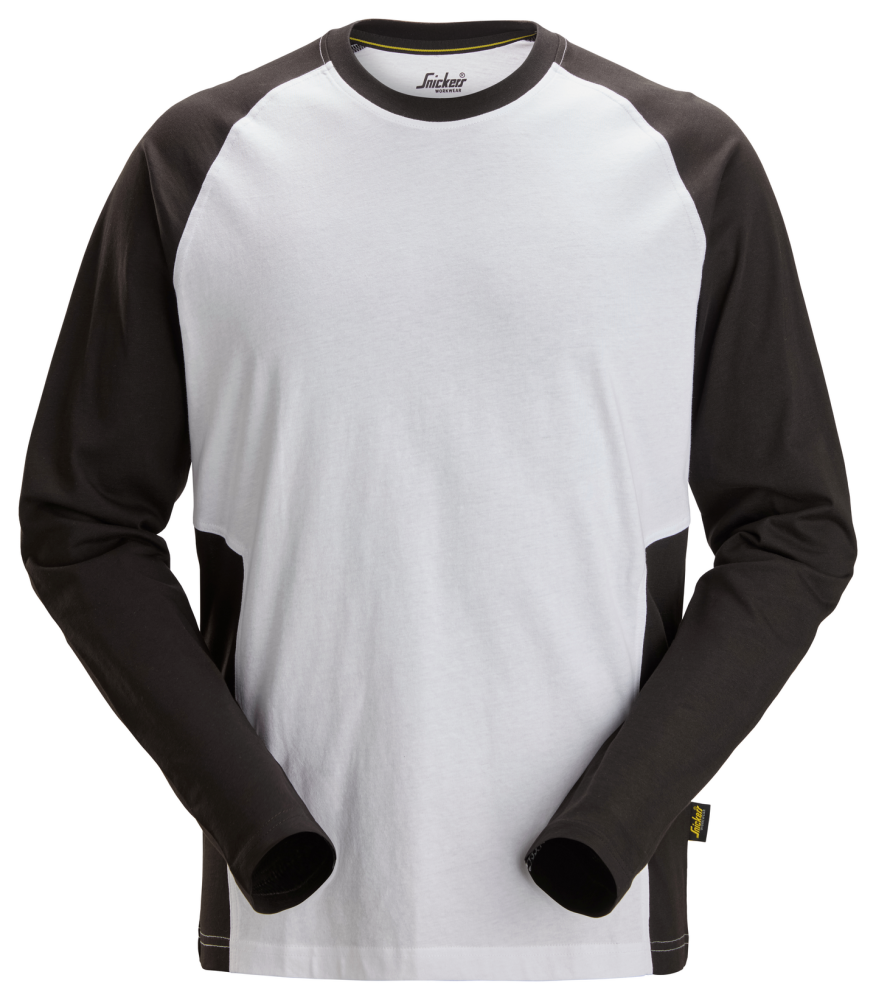 T-SHIRT LÅNGÄRMAD 2-FÄRG VIT/SVART STL 6XL