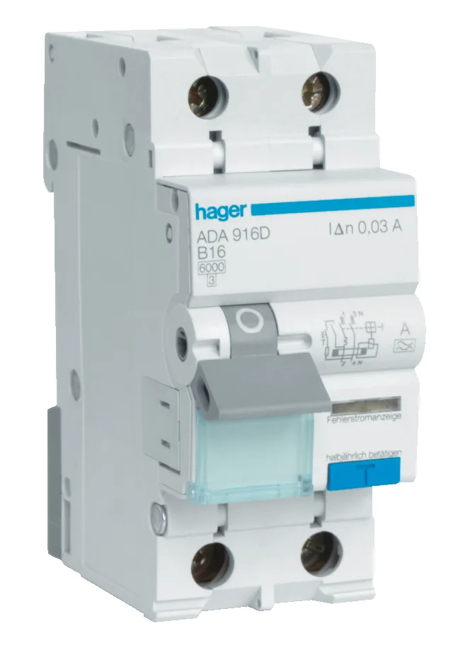Hager ADA956G Personskyddsautomat 30 mA, typ A, C-karakteristik 6 A - Bild 2