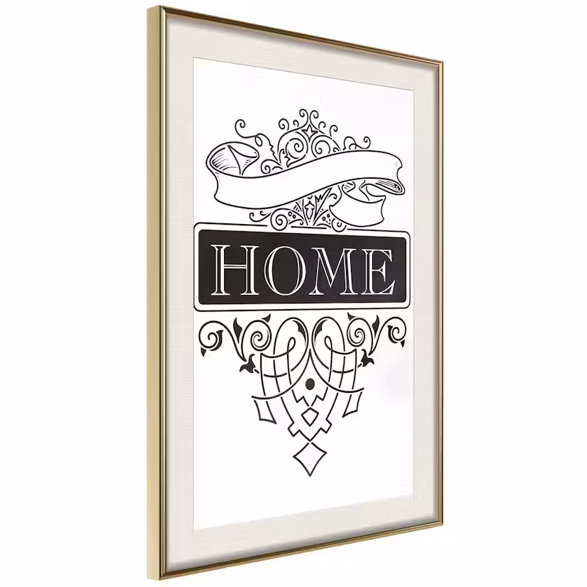 Poster Artgeist Affisch Home Guld ram med passepartout, 30x45 cm