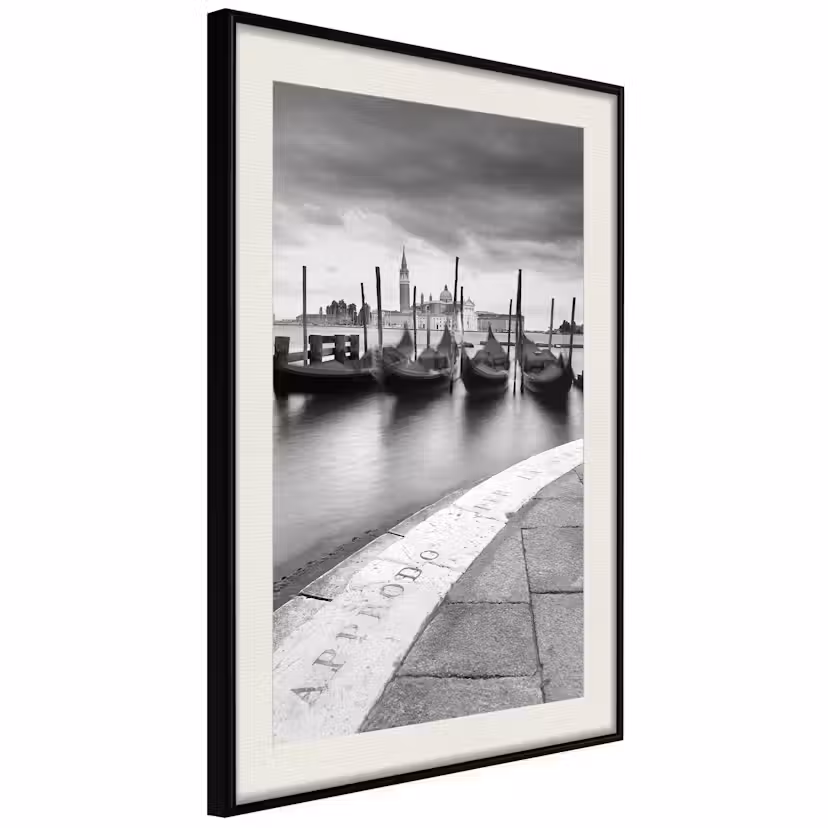 Poster Artgeist Affisch Boats in Venice Svart ram med passepartout, 20x30 cm