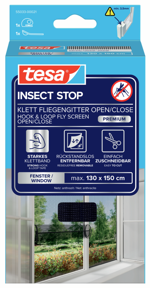 INSEKTSNÄT FÖNSTER 1,3X1,5 SVA TESA 55033 ÖPPNA/STÄNG