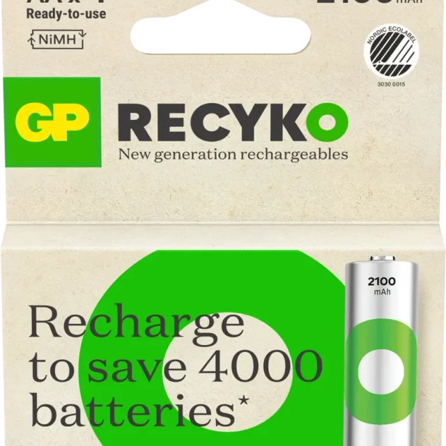 GP Batteries Recyko 201240 Batteri laddbart, AA, 2100 mAh, 4-pack