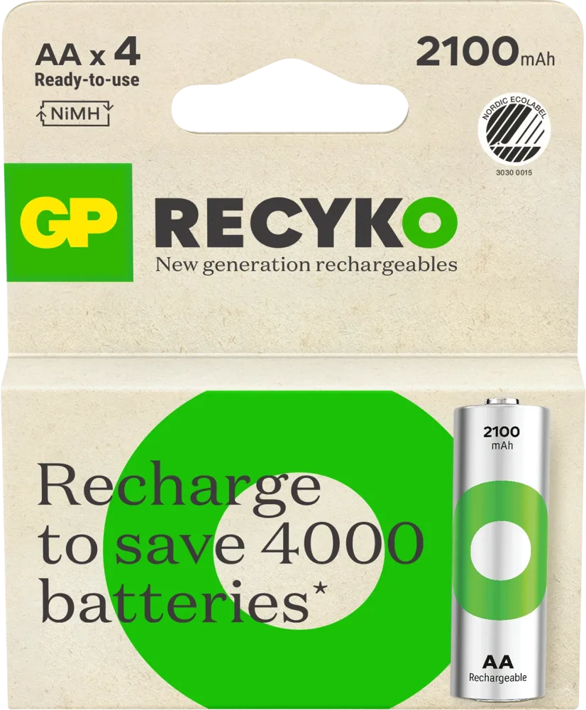 GP Batteries Recyko 201240 Batteri laddbart, AA, 2100 mAh, 4-pack