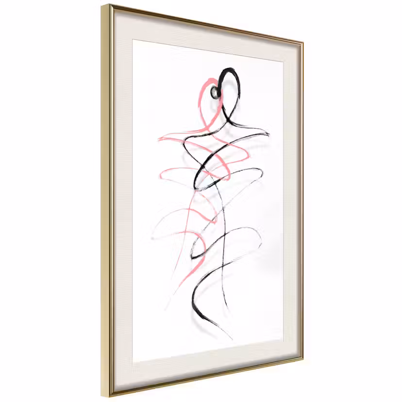 Poster Artgeist Affisch Tangled Passion Guld ram med passepartout, 30x45 cm