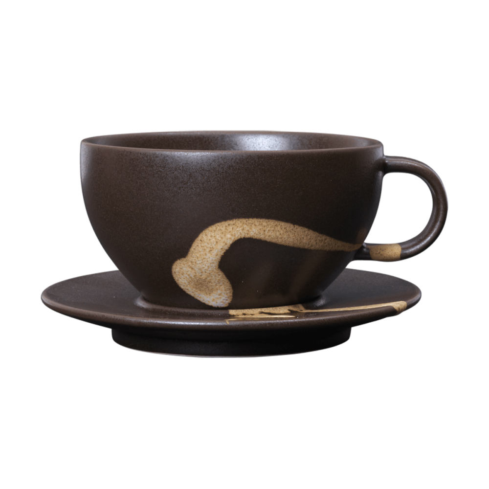 Koyo kopp med fat 36 cl, Dark brown-buff