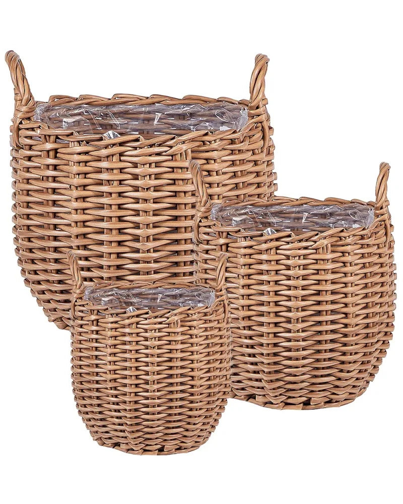 Set med 3 växtkorgar i rotting AUCUBA 26/34/44 cm Ljusbrun