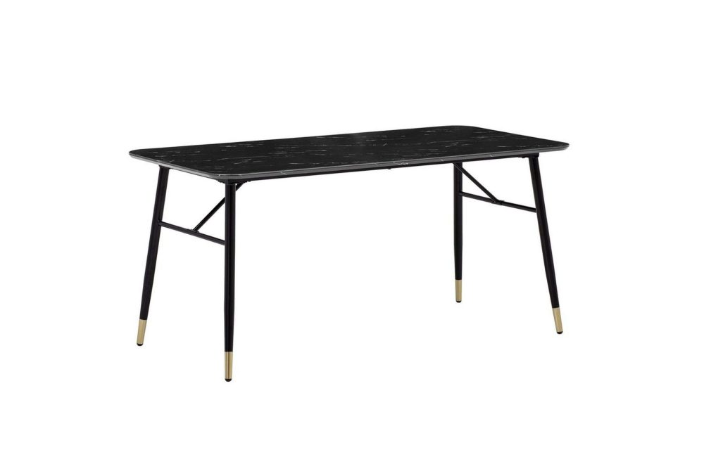 Matbord Wohnling Modern stil MDF med metallben med gyllene spetsar Marmor, Svart, 200x90 cm