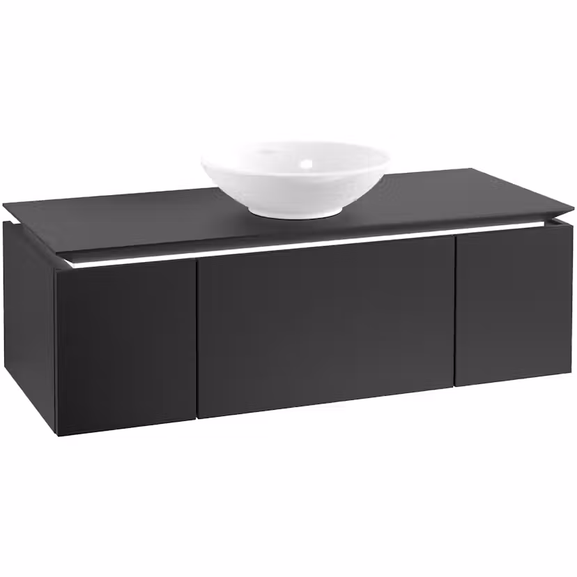 Tvättställsskåp Villeroy & Boch Legato Kompakt med 3 Lådor för Ytmonterat Tvättställ från Övriga V&B Serier Svart Mattlack, B: 1200 mm med Belysning