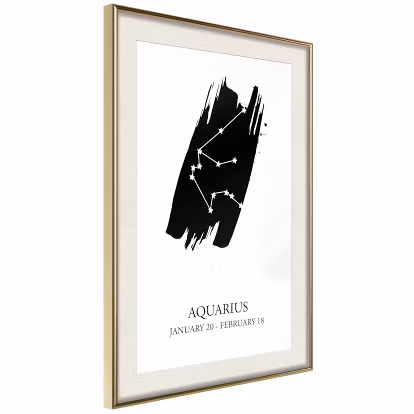 Poster Artgeist Affisch Zodiac Signs Aquarius Guld ram med passepartout, 30x45 cm