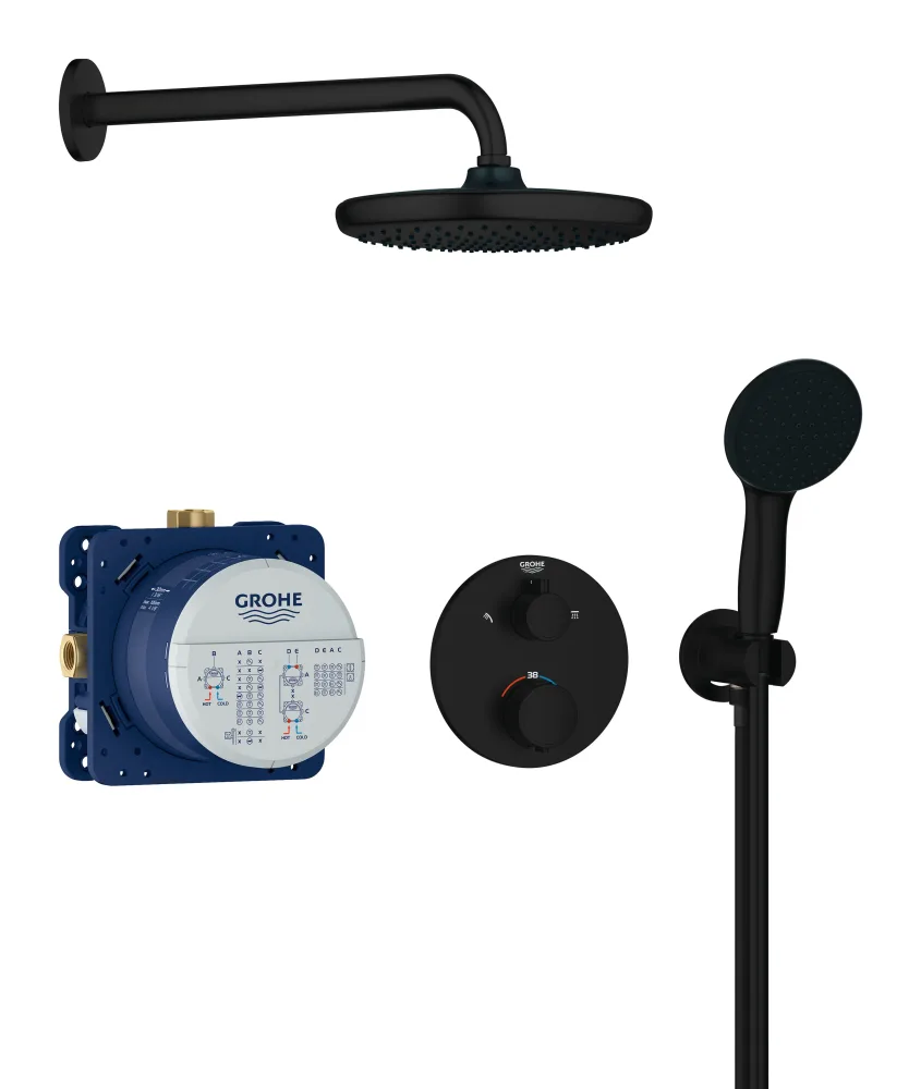 Grohe Precision Thermostat 348832430 Takduschset svart