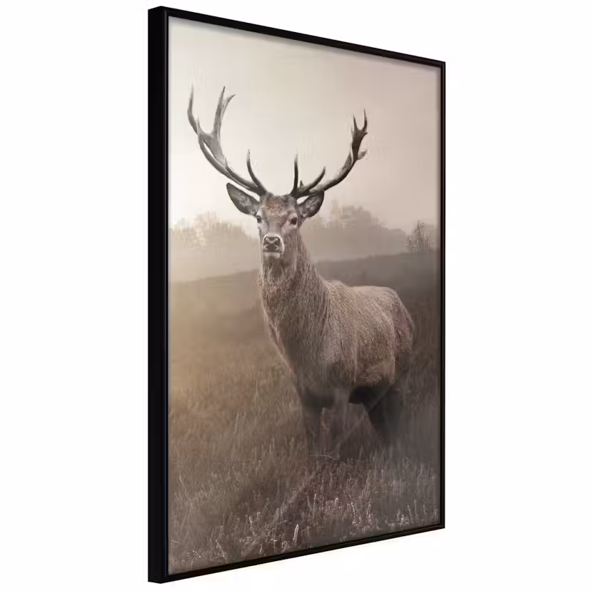 Poster Artgeist Affisch Deer in Sepia Svart ram, 30x45 cm