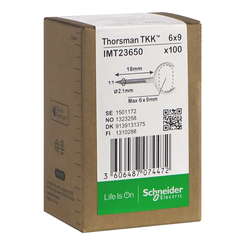 Schneider Electric IMT23651 Klammer spik, 100-pack, platt kabel 6x9, 2,1x25 mm