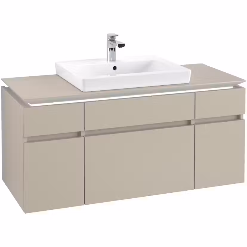 Tvättställsskåp Villeroy & Boch Legato med 5 Lådor för Tvättställ Mjukgrå, B: 1200 mm med Belysning