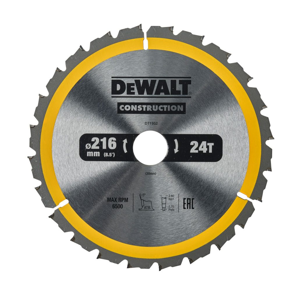 Kjøp Dewalt Sirkelsagblad for grovt treverk med spiker, DT1952, 216x30 mm, 24T