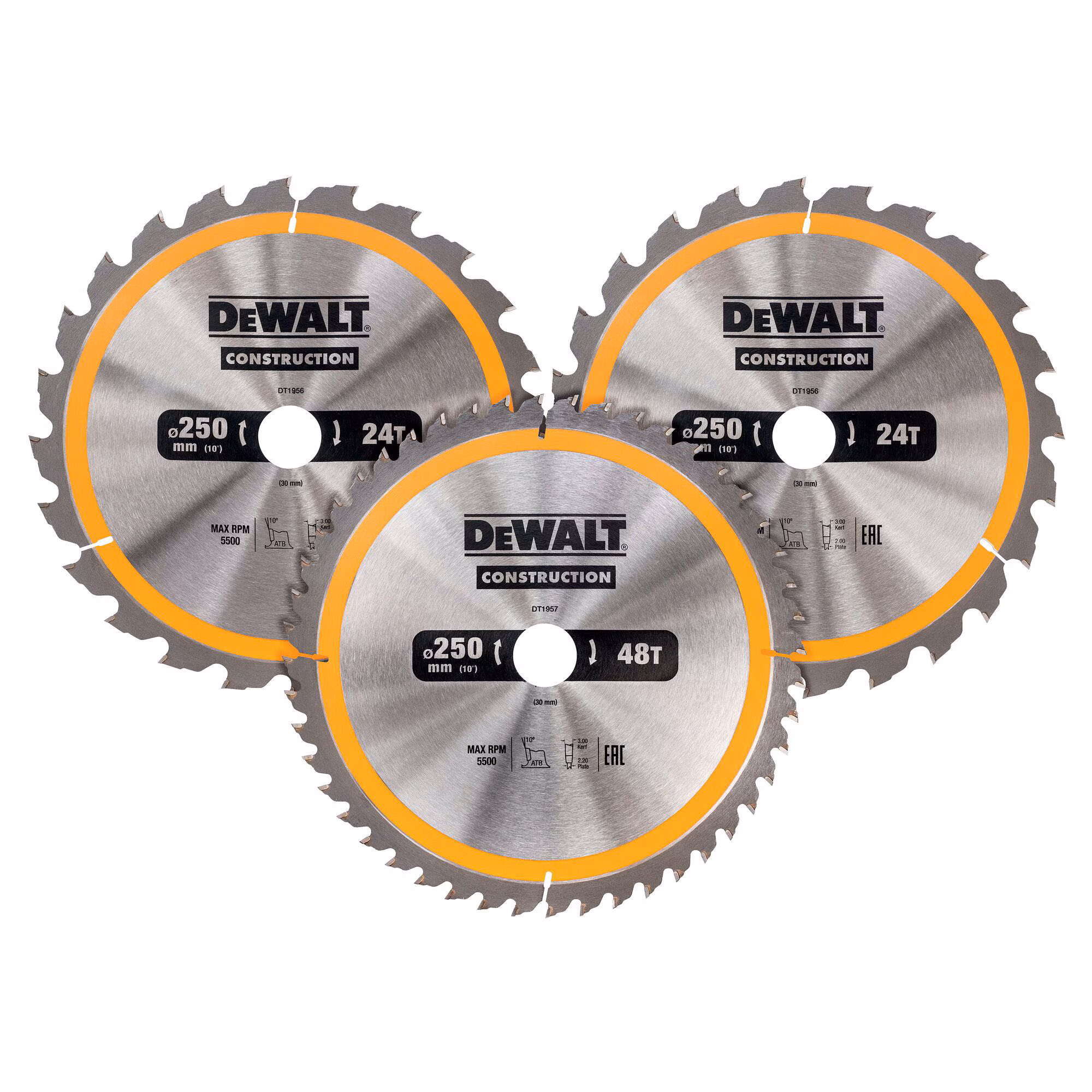 Kjøp Dewalt Sirkelsagblad DT1963-QZ, for tre og kompositt, 250 mm, 3-pakning