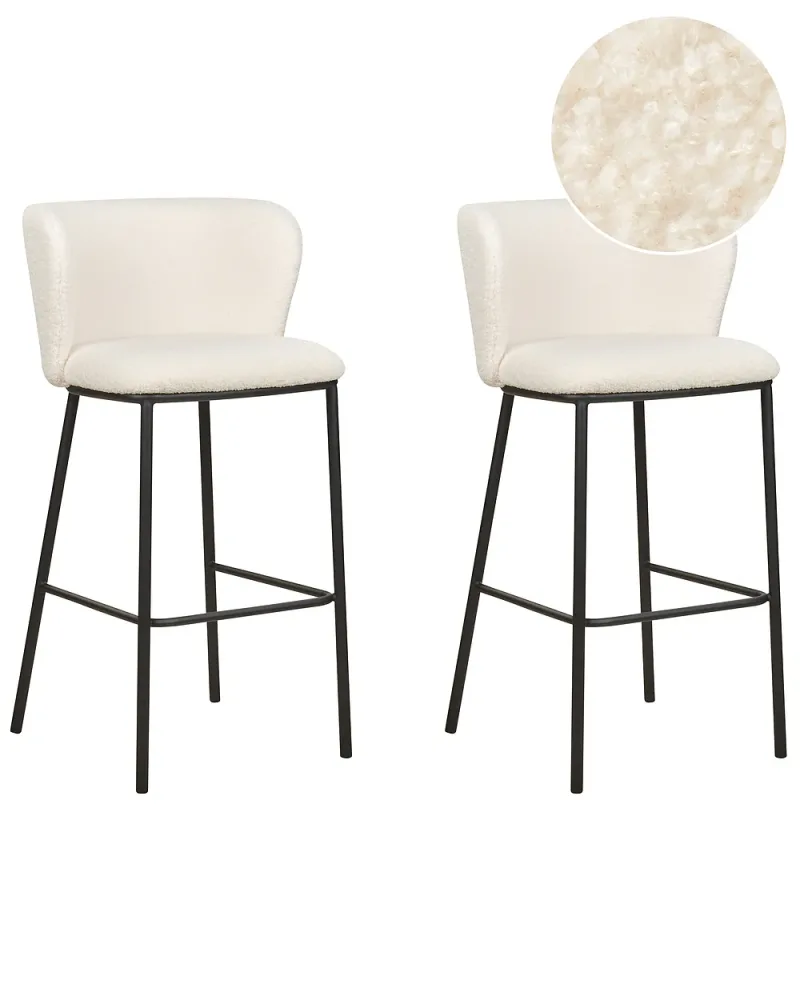 Set med 2 barstolar MINA Bouclé Vit