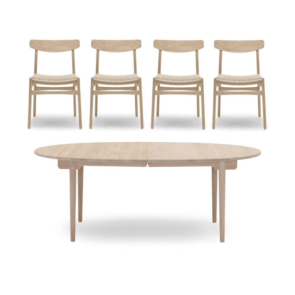 CH338 matbord + CH23 stol 4-pack - Vitoljad ek-natur
