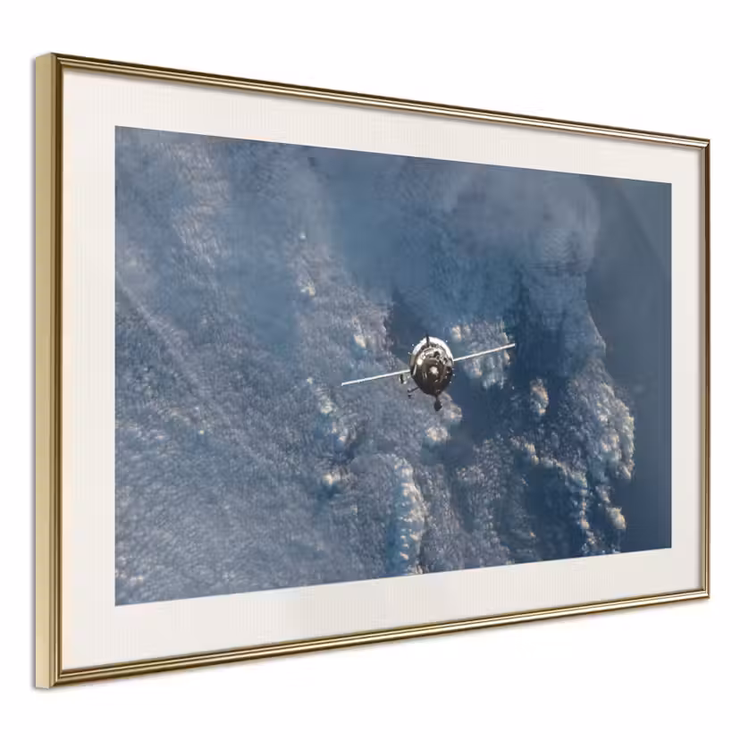 Poster Artgeist Affisch Blue Planet Guld ram med passepartout, 60x40 cm